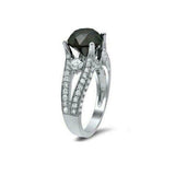 3.5ct Round Cut Black Diamond Split Shank Engagement Ring 14K White Gold Finish