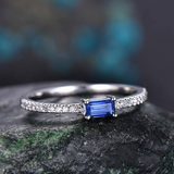 0.3ct Baguette Cut Blue Tanzanite Accents with Solitaire Ring 14k WhiteGold Over