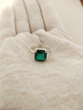 2ct Engagement Ring Cushion Cut Green Emerald Solitaire 14k White Gold Finish