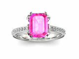 2ct Emerald Pink Sapphire Dual Prong Solitaire Accent Ring 14k White Gold Finish