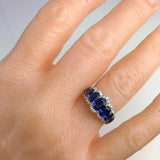4ct Oval Cut Blue Sapphire Engagement Ring Diamond Halo 14k White Gold Finish