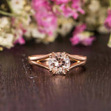 1ct Round Cut Morganite Split Shank Solitaire Engagement Ring 14k Rose Gold Over