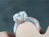 1ct Round Cut Diamond Lotus Solitaire Engagement Ring 14k White Gold Finish