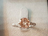 1.5ct Round Cut Peach Morganite Split Band Engagement Ring 14k White Gold Finish