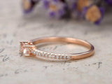 0.3ct Emerald Cut Peach Morganite Engagement Ring Minimalist 14k Rose Gold Over