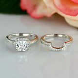 2ct Cushion Cut Diamond Bridal Set Engagement Ring Band 14k White Gold Finish