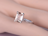 1.6ct Emerald Cut Peach Morganite Engagement Ring Solitaire 14k White Gold Over