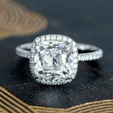 2.3ct Cushion Cut Simulated Diamond Halo Engagement Ring 14K White Gold Plated