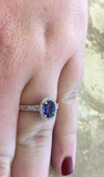 2.2ct Engagement Ring Oval Cut Blue Sapphire Diamond Halo 14k Yellow Gold Finish
