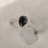 2ct Pear Cut Black Diamond Engagement Ring Round Accent Halo 14k White Gold Over