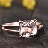 1ct Engagement Ring Cushion Cut Peach Morganite Split Shank 14k Rose Gold Finish