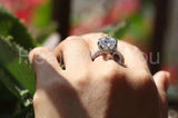 2.1ct Round Cut Moissanite Lotus Floral Engagement Ring 14K White Gold Plated