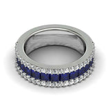 3ct Princess Cut Blue Sapphire Three Row Half Eternity Band 14k White Gold Over