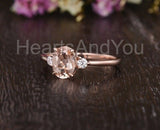 1ct Oval Cut Simulated Morganite Three Stone Engagement Ring 14k RoseGold Plated