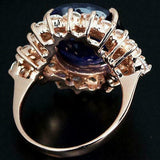 3Ct Oval Blue Sapphire Diamond Halo Floral Engagement Ring 14K Rose Gold Finish
