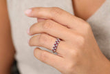 2.2ct Wedding Band Marquise Round Cut Pink Ruby Cluster 14k White Gold Finish
