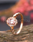 1ct Oval Cut Simulated Peach Morganite Halo Milgrain Ring 14k Rose Gold Plated