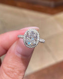 2.2ct Oval Cut Simulated Diamond Pave Accented Halo Ring 14K White Gold Plated