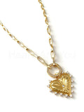 1ct Round Cut Moissanite Filled Paperclip Chain Pendant 14k Yellow Gold Plated
