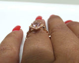 1.9ct Engagement Ring Cushion Cut Morganite Milgrain Floral 14k Rose Gold Finish