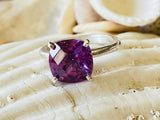 2.2ct Engagement Ring Cushion Cut Purple Amethyst Solitaire 14k WhiteGold Finish