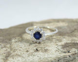 2.2ct Engagement Ring Round Cut Blue Sapphire Floral Halo 14k White Gold Finish