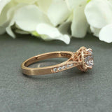 Antique Vintage Halo Engagement Ring 2ct Round Cut Diamond 14k Rose Gold Finish
