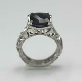 2ct Cushion Blue Sapphire Engagement Ring Milgrain Filigree 14k White Gold Over