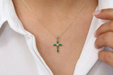 1ct Green Emerald Pendant with Chain Marquise Cut Holy Cross 14k YellowGold Over