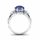 2.4ct Round Cut Blue Sapphire Engagement Ring Floral Cocktail 14k WhiteGold Over
