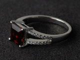2.2ct Engagement Ring Asscher Cut Red Garnet Split Shank 14k White Gold Finish