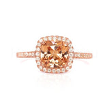 1.2ct Cushion Cut Simulated Morganite Halo Engagement Ring 14k Rose Gold Plated