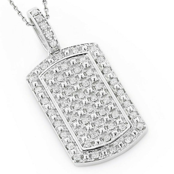 4Ct Round Cut Diamond Iced Dog Tag Shape Pendant 14K White Gold Finish NO CHAIN