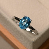2.25ct Engagement Ring Oval Cut Blue Topaz 4 Prong Solitaire 14k White Gold Over