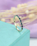 0.9ct Marquise Cut Blue Sapphire Wedding Band Minimalist 14k White Gold Finish