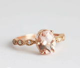 1.4ct Oval Cut Peach Morganite Engagement Ring Diamond Accent 18k Rose Gold Over
