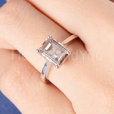 2ct Emerald Cut Simulated Peach Morganite Solitaire Ring 14k White Gold Plated