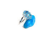 2.2ct Engagement Ring Round Cut Blue Topaz Halo Minimalist 14k White Gold Finish
