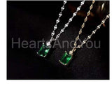 0.6ct Green Emerald Simulated Minimalist Pendant 14k White Gold Plated NO CHAIN