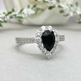 2.2ct Engagement Ring Pear Cut Black Diamond Halo Design 14k White Gold Finish