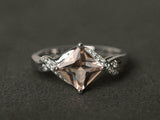 1.6ct Princess Cut Peach Morganite Twisted Solitaire Ring 14k White Gold Finish