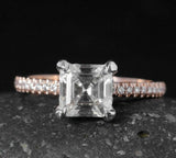 Solitaire with Round Accents Ring 1.6ct Asscher Cut Diamond 14k Two Tone Finish