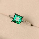 2.3ct Engagement Ring Asscher Cut Green Emerald Solitaire 14k White Gold Finish