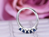 2ct Round Cut Blue Sapphire Five Stone Wedding Ring Band 14k White Gold Finish