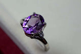 2.2ct Engagement Ring Oval Cut Purple Amethyst Three Stone 14k White Gold Finish