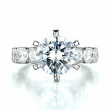 4Ct Round Cut Diamond Ice Solitaire Accent Engagement Ring 14K White Gold Finish