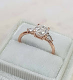 2ct Cushion Cut Diamond Pear Accent Trilogy Engagement Ring 14k Rose Gold Finish