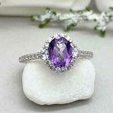 2.3ct Oval Cut Amethyst Diamond Accent Halo Engagement Ring 14k WhiteGold Finish