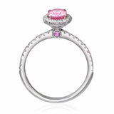 2.3ct Engagement Ring Oval Cut Pink Sapphire Diamond Halo 14k White Gold Finish