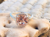 2ct Cushion Cut Simulated Peach Morganite Twist Rope Ring 14k White Gold Plated